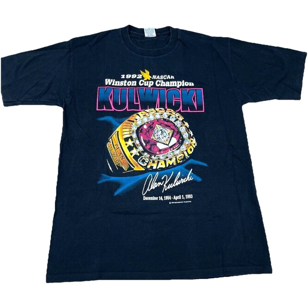 Vintage Nascar Shirt Men Large Black Tee Alan Kulwick 90s Racing Ring Winston 92